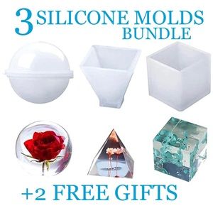 NEW 3 SILICONE MOLDS BUNDLE W FREE GIFTS RESIN BATH BOMBS SOAPS CANDLES & MORE